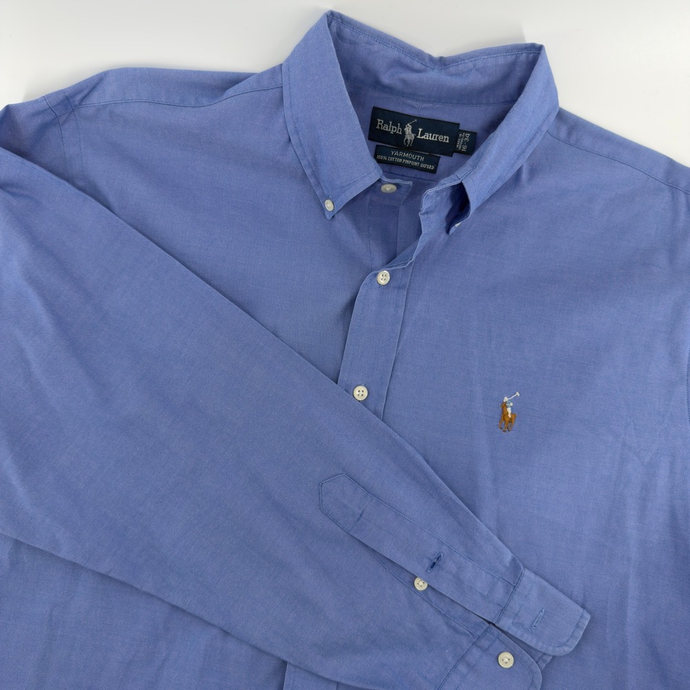 Ralph Lauren Yarmouth‎ Blue Pinpoint Oxford Button Down Shirt Mens 16-34 L/S